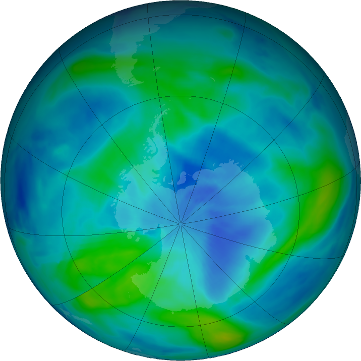 Antarctic ozone map for 16 March 2018